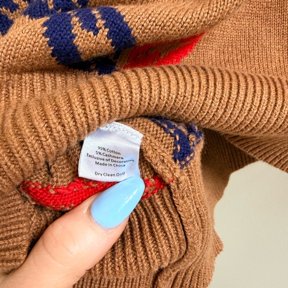 Clare V chains Brown Sweater with Red and Blue Pattern - Picture 5 of 8